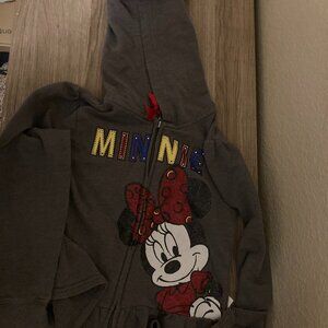 Disney Minnie Mouse Long Sleeve Sweatshirt 6X Dark Gray Hooded Ears Bow Full Zip